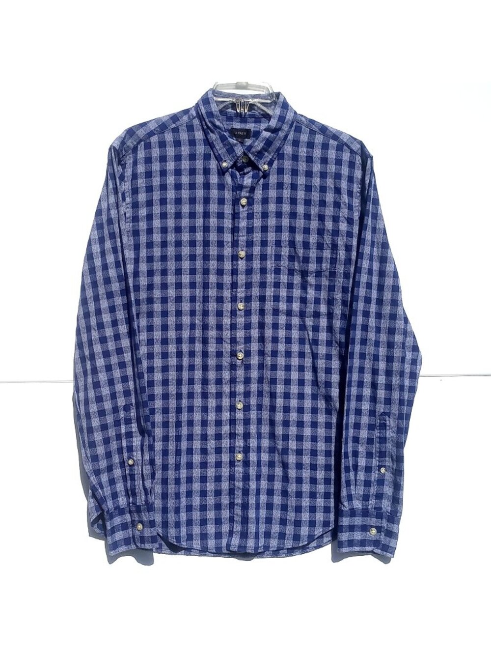 NWT J. Crew Men Shirt Blue Gray Gingham Long Sleeve Button-Up Shirt 100% Cotton